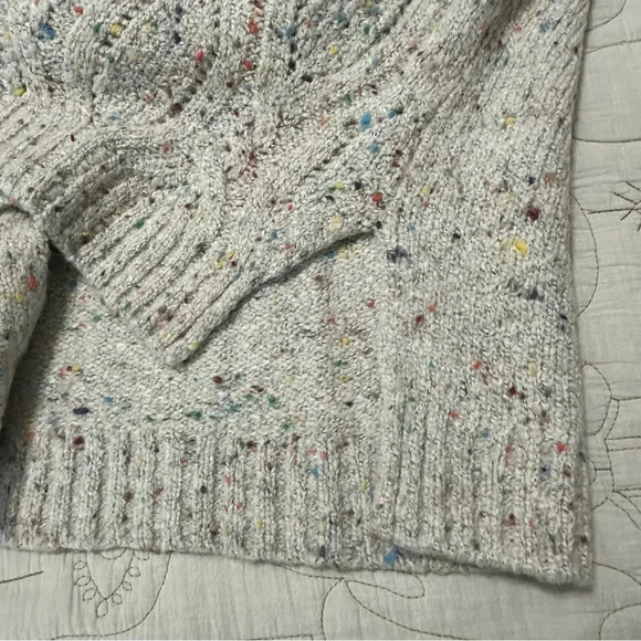 Anthropologie Moth M Cable Knit Tunic Sweater Bell Sleeve Light Gray Confetti - Picture 7 of 10